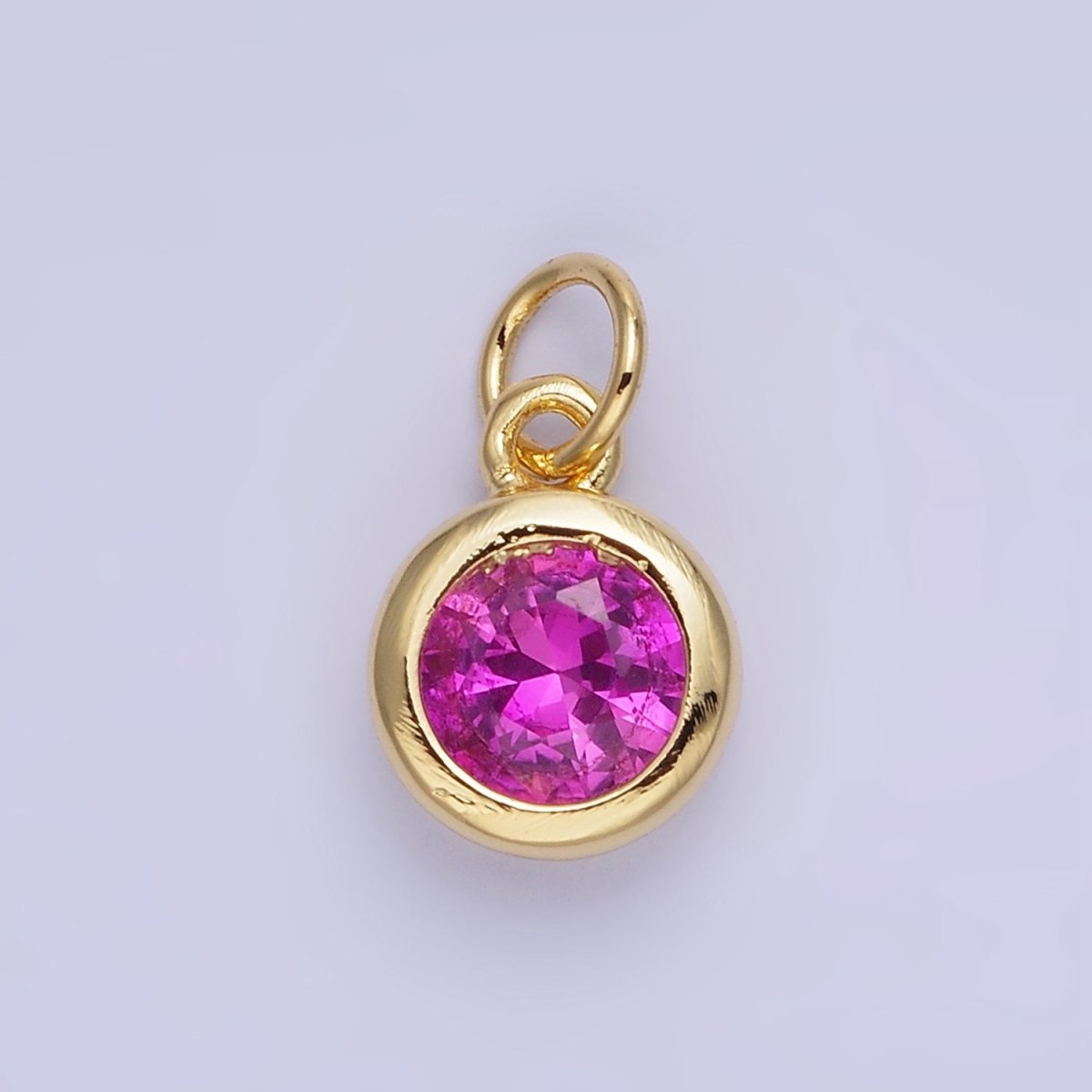 14K Gold Filled Birthstone Round CZ Bezel Charm in Gold & Silver | AG796 - AG811 - DLUXCA