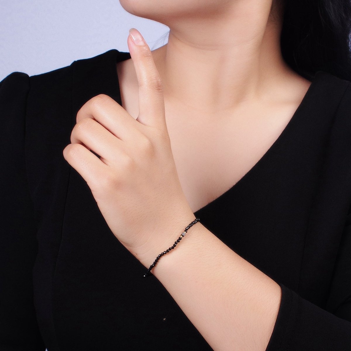 14K Gold Filled Black Onyx Multifaceted Rope Adjustable Friendship Bracelet | WA - 02165 ~ WA - 02167 - DLUXCA
