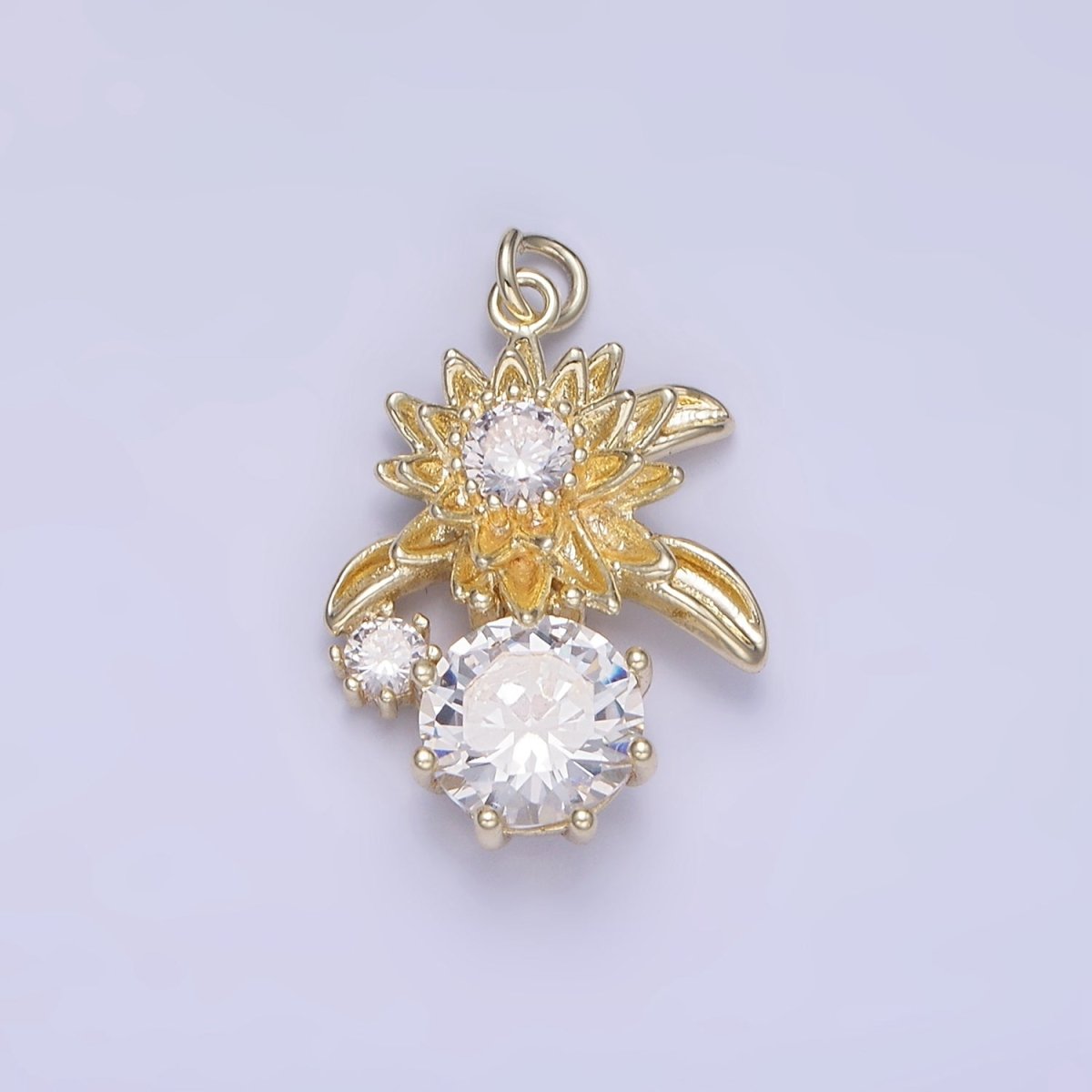 14K Gold Filled Blooming Flower CZ Drop Mini Charm | W652 - DLUXCA