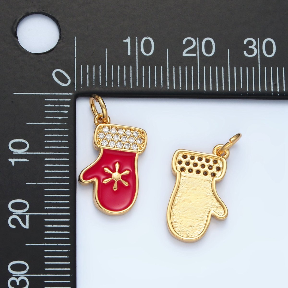 14K Gold Filled Celestial North Star Red Enamel Christmas Sock Charm | AC172 - DLUXCA