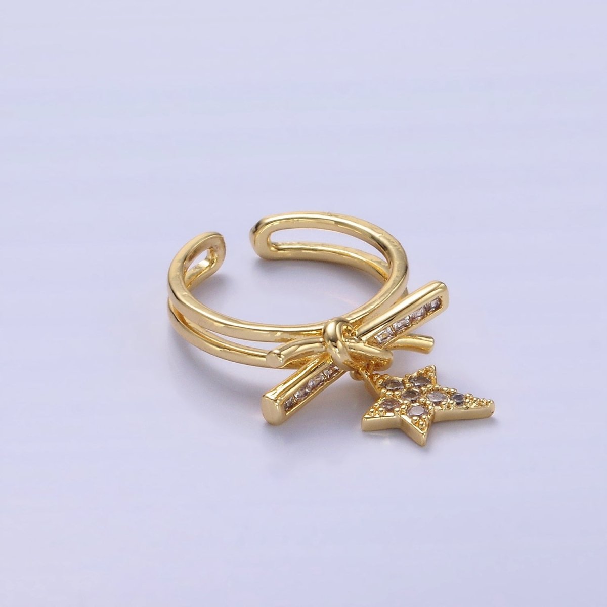 14K Gold Filled Celestial Star Knot Micro Paved Double Band Ring | O1382 - DLUXCA