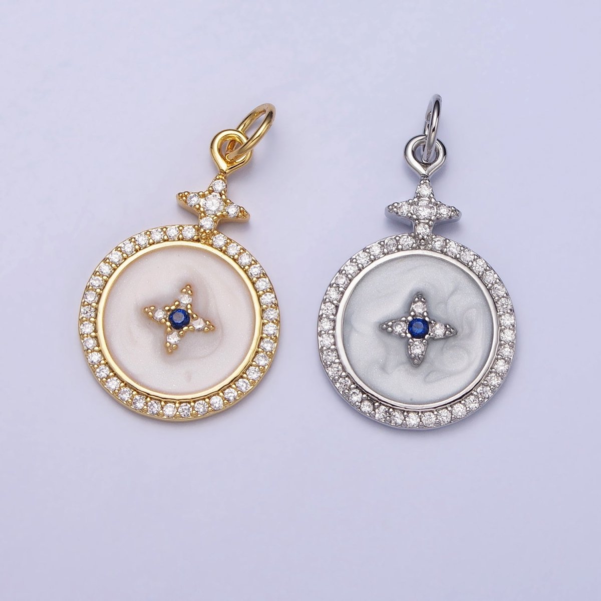 14K Gold Filled Celestial Star Micro Paved White Enamel Charm in Gold & Silver | N751 AC424 - DLUXCA