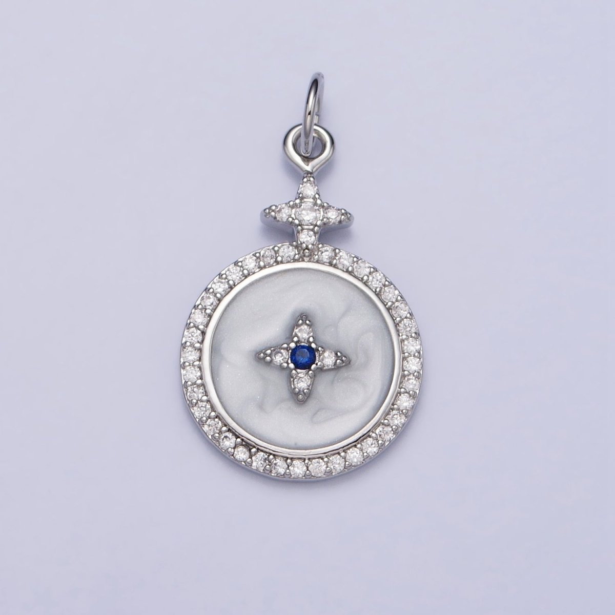 14K Gold Filled Celestial Star Micro Paved White Enamel Charm in Gold & Silver | N751 AC424 - DLUXCA