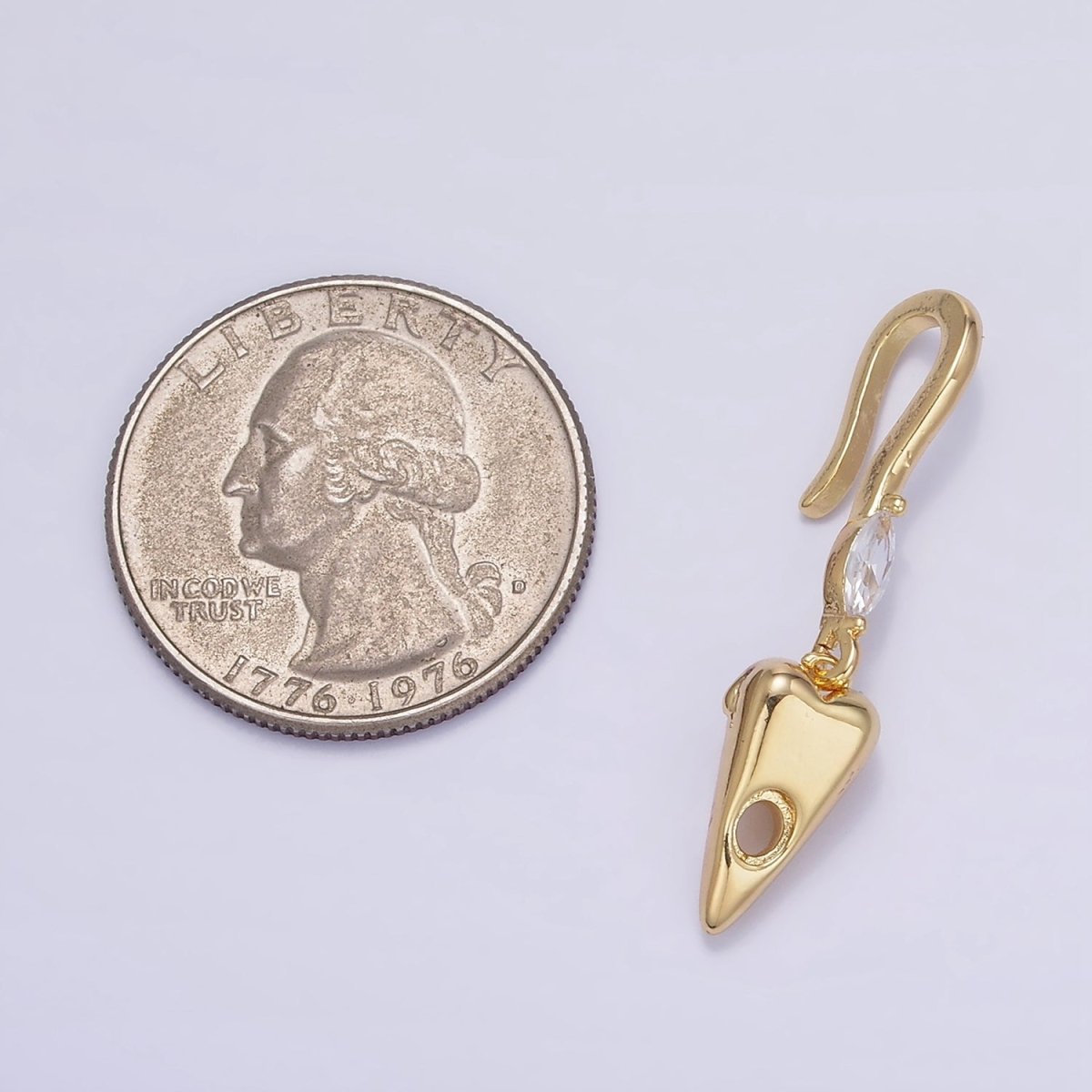 14K Gold Filled Chubby Heart Marquise CZ Drop Snap Bail Pendant | Z345 - DLUXCA