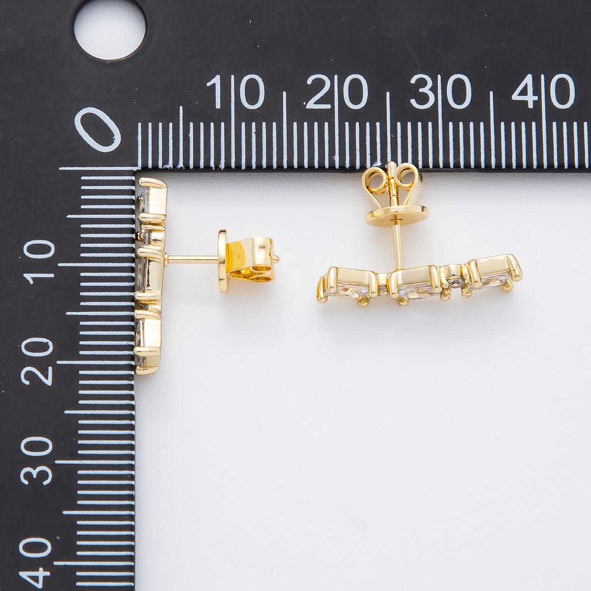 14K Gold Filled Clear Baguette Round Geometric Linear Drop Stud Earrings | AJ235 - DLUXCA