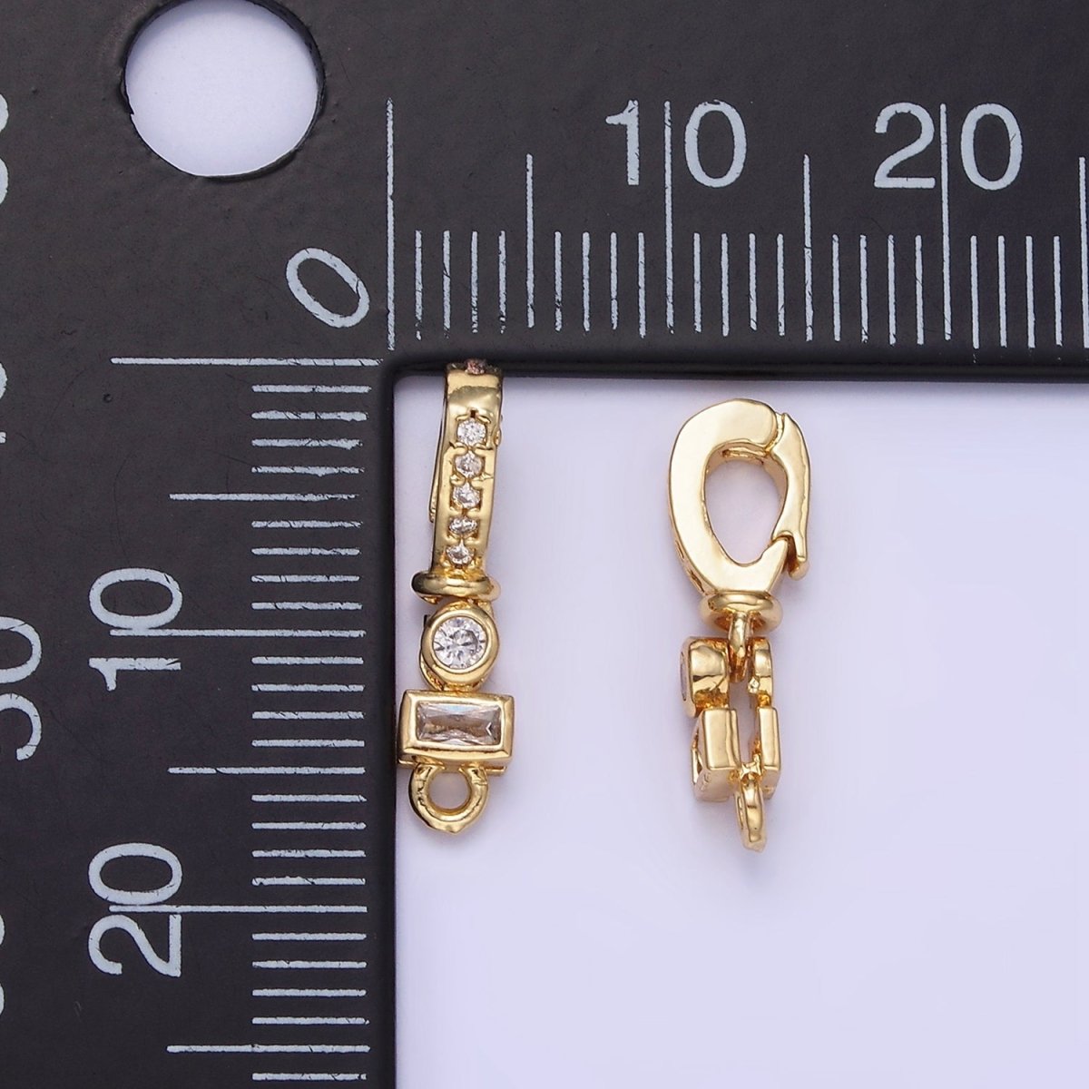 14K Gold Filled Clear CZ Baguette Round Micro Paved CZ Bail Findings | Z782 - DLUXCA