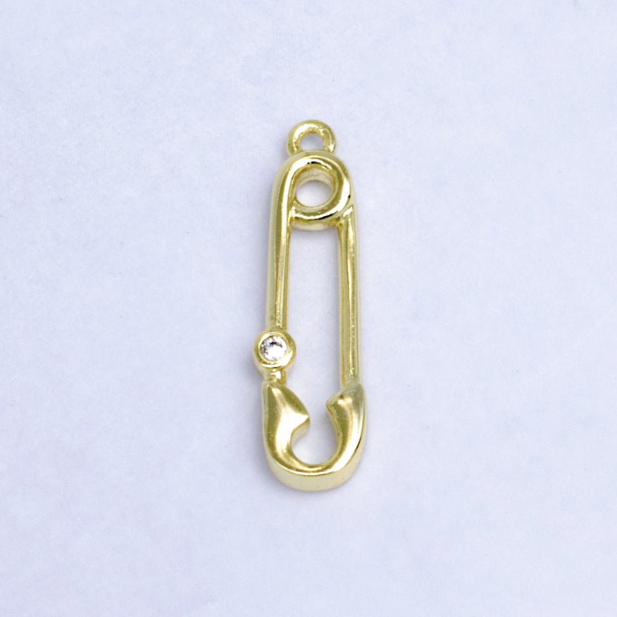 14K Gold Filled Clear CZ Bezel Safety Pin Charm | W268 - DLUXCA