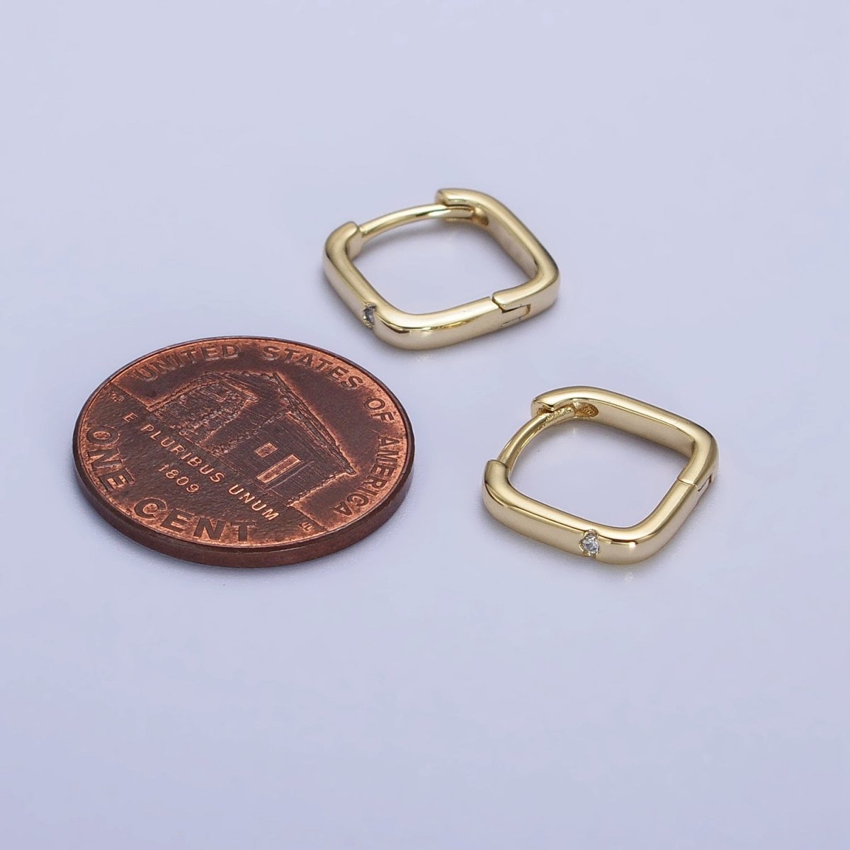 14K Gold Filled Clear CZ Boxy Square Hoop Earrings | AB241 - DLUXCA