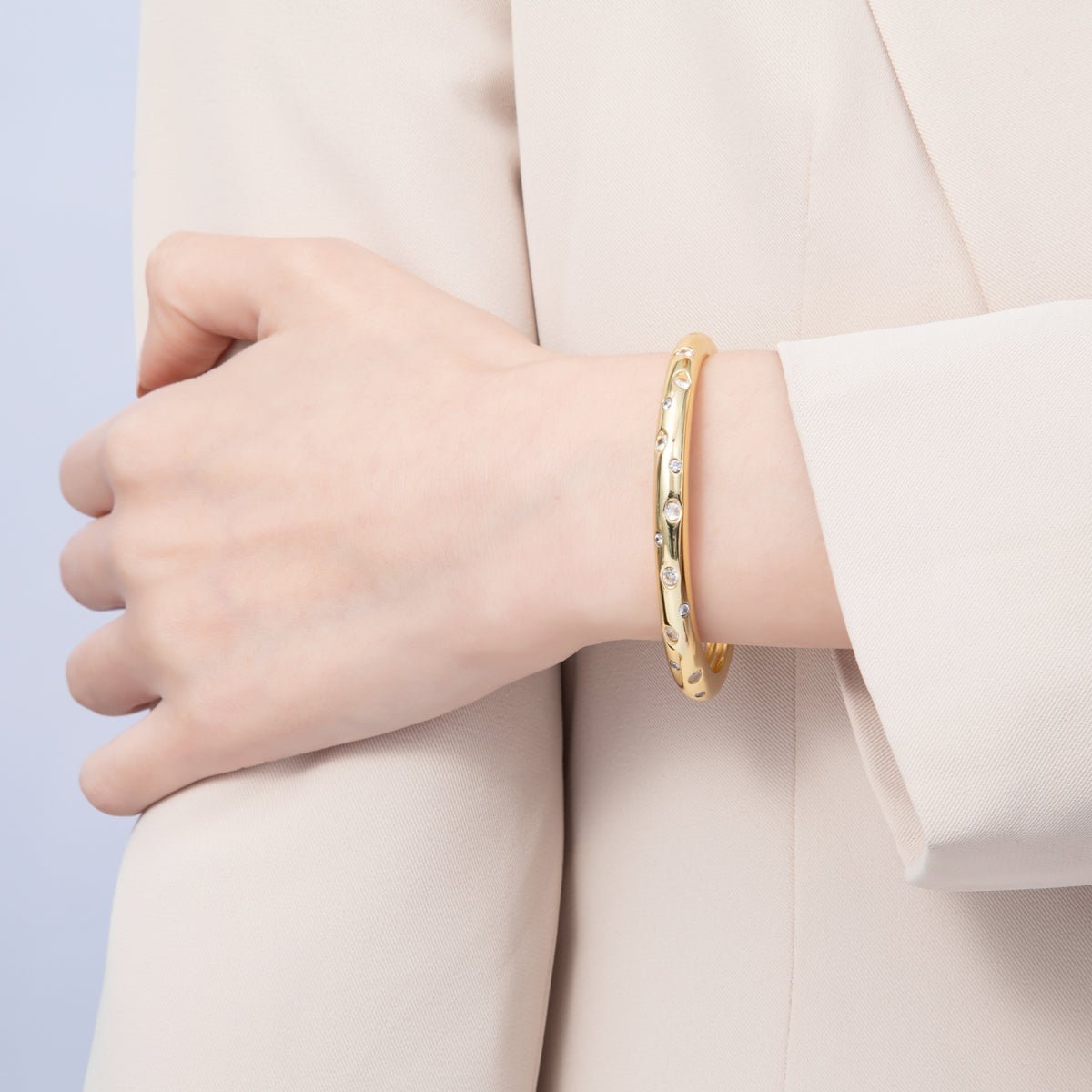 14K Gold Filled Clear CZ Dotted Cuff Bracelet | WA - A1691 - DLUXCA