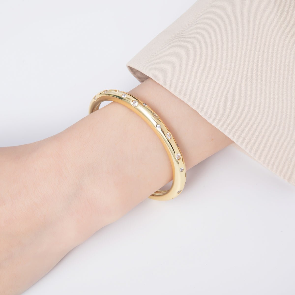 14K Gold Filled Clear CZ Dotted Cuff Bracelet | WA - A1691 - DLUXCA