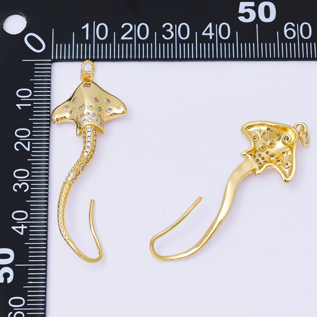 14K Gold Filled Clear CZ Dotted Micro Paved Sting Manta Ray Fish Charm | AG884 - DLUXCA