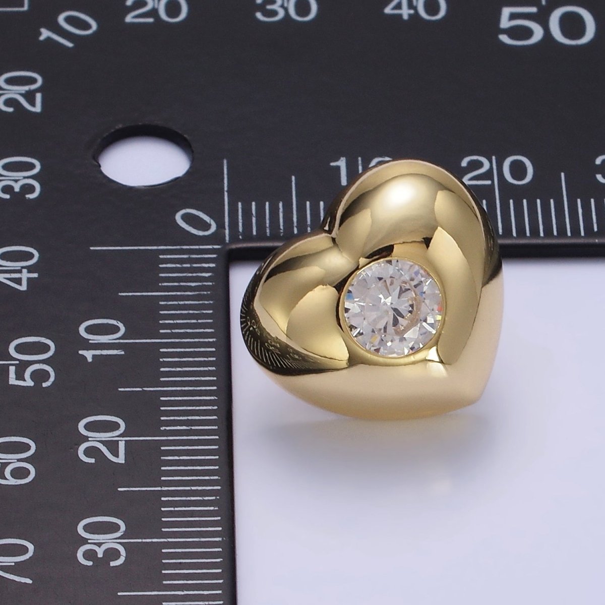 14K Gold Filled Clear CZ Heart Dome Stud Earrings in Gold & Silver | T098 T099 - DLUXCA