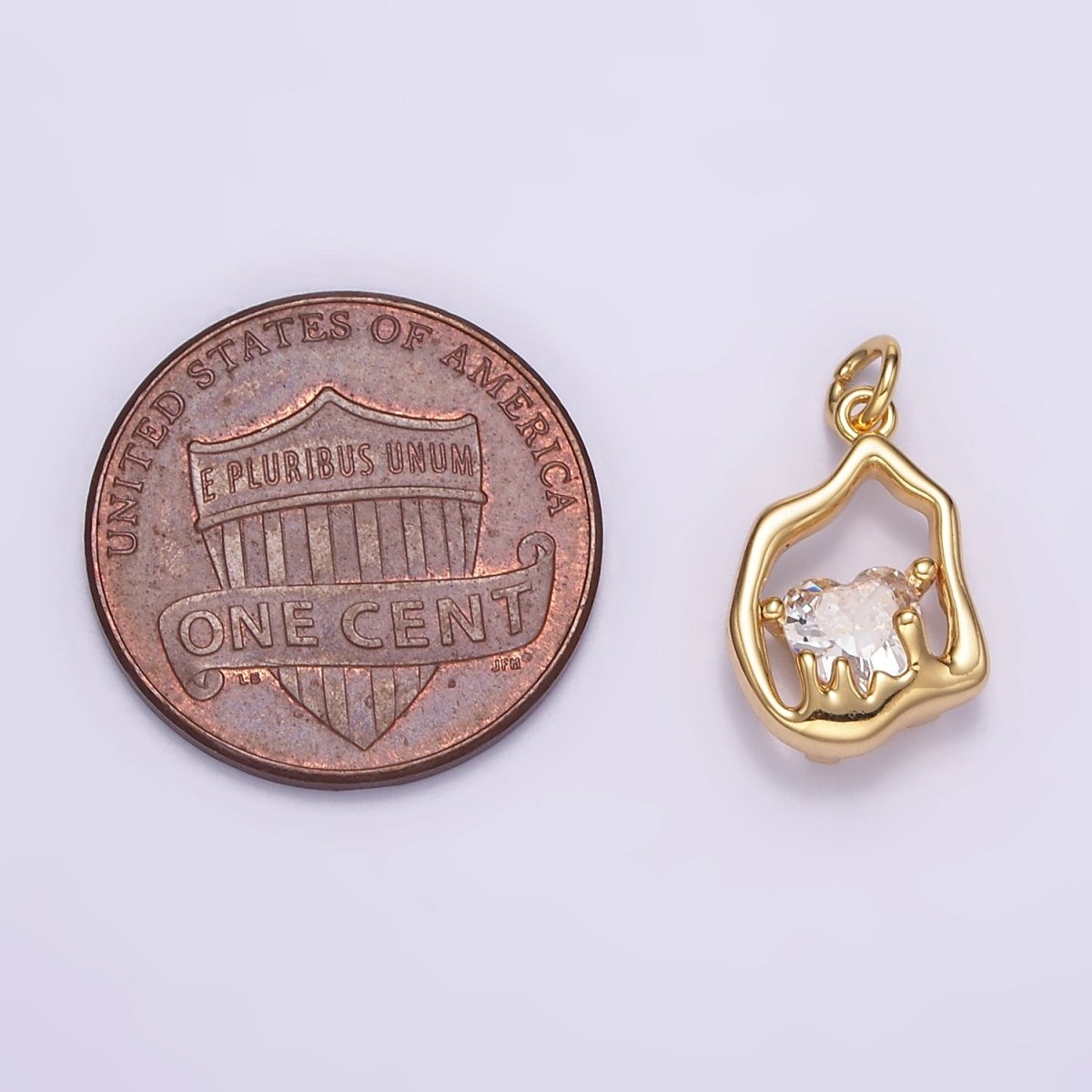 14K Gold Filled Clear CZ Heart Molten Open Bezel Charm | M110 - DLUXCA