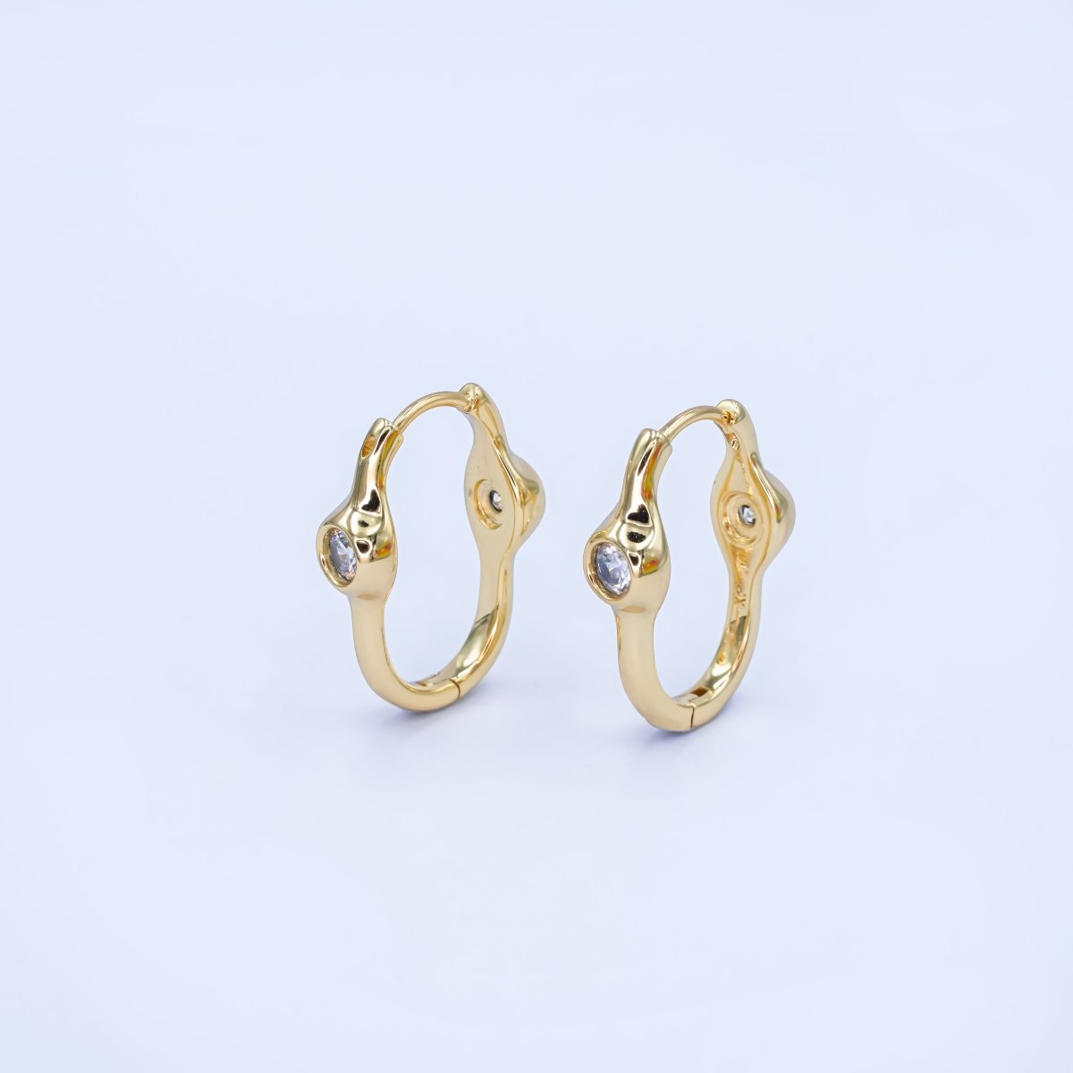 14K Gold Filled Clear CZ Molten Oblong U - Shaped Hoop Earrings | AB989 - DLUXCA