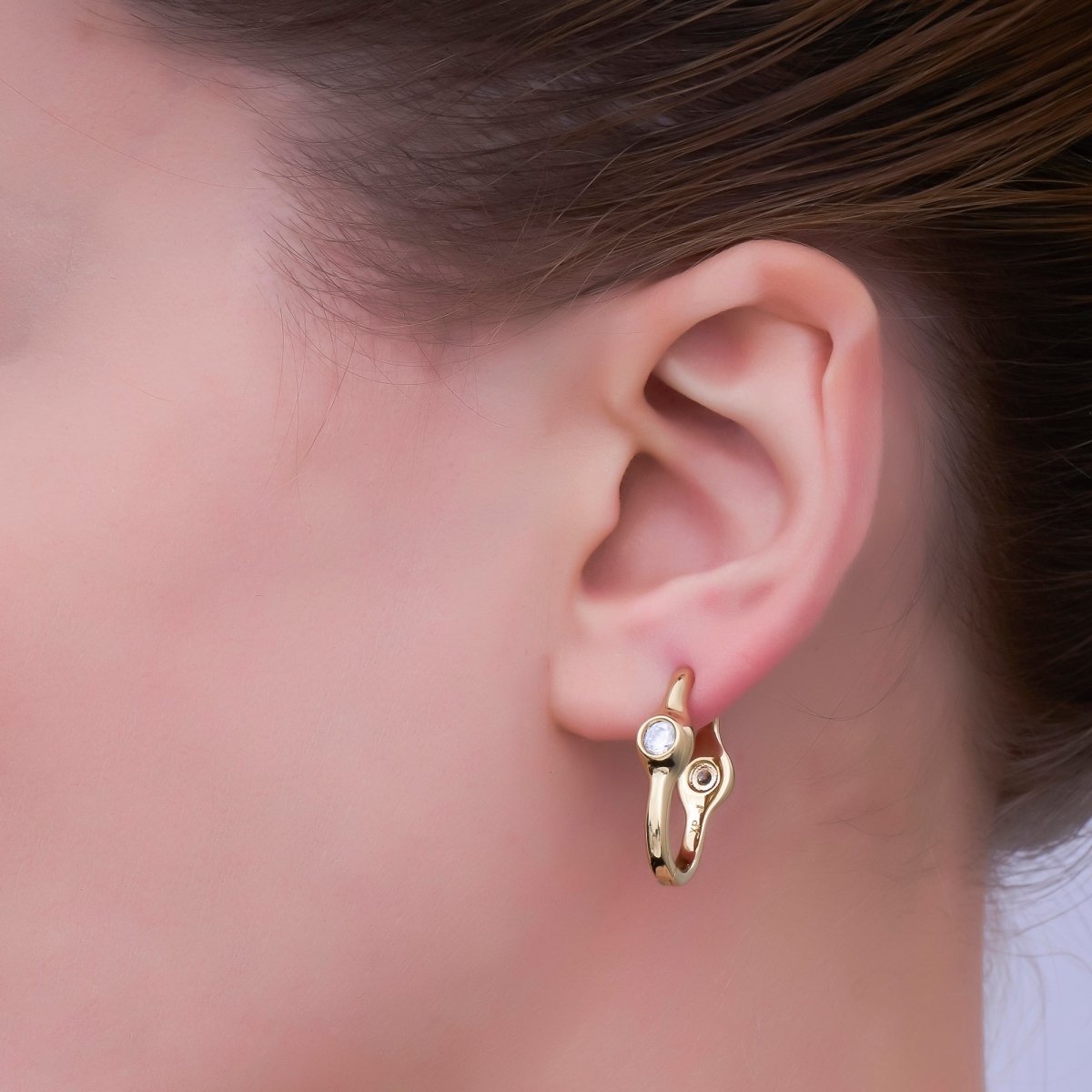 14K Gold Filled Clear CZ Molten Oblong U - Shaped Hoop Earrings | AB989 - DLUXCA