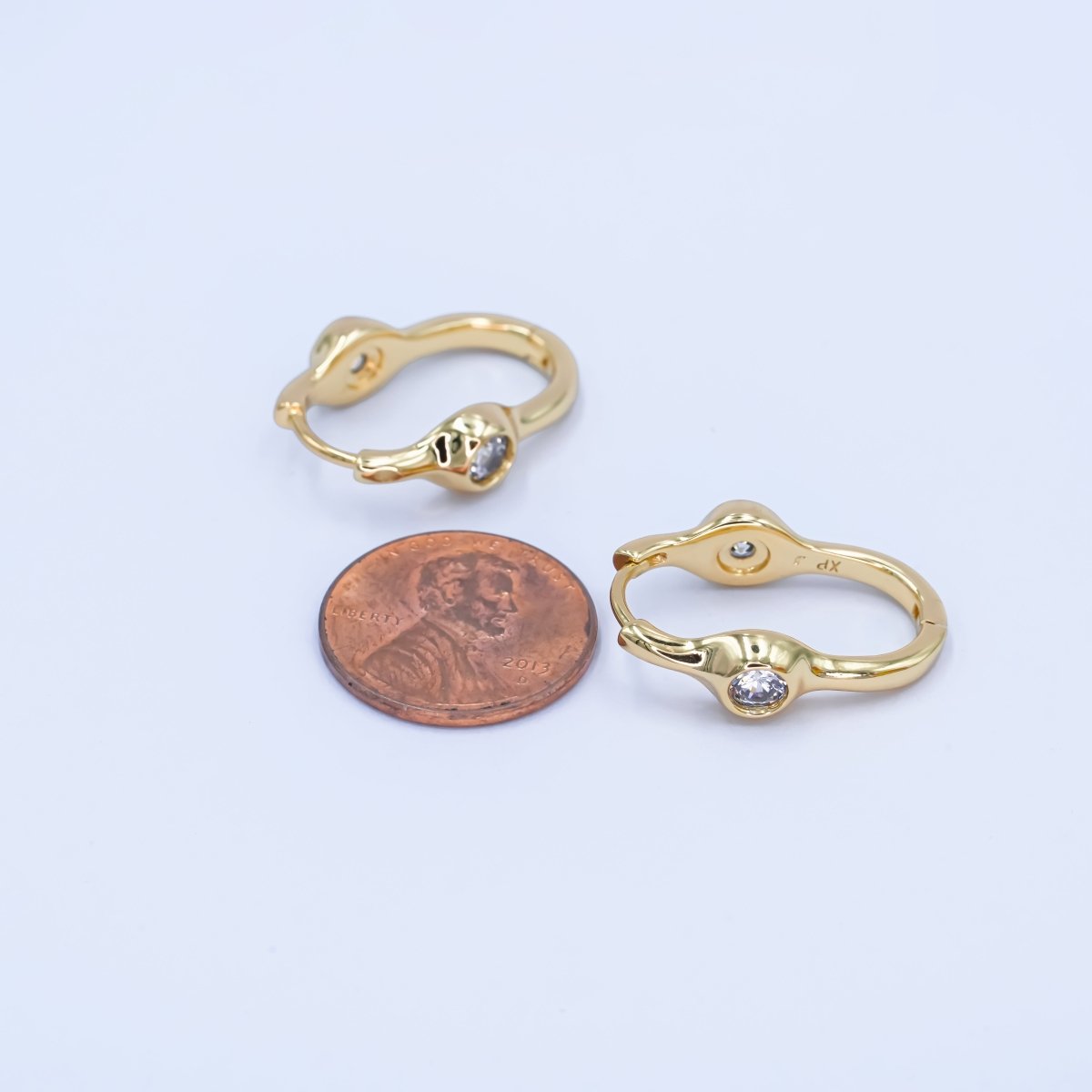 14K Gold Filled Clear CZ Molten Oblong U - Shaped Hoop Earrings | AB989 - DLUXCA