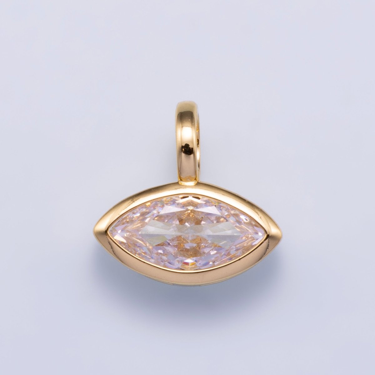 14K Gold Filled Clear CZ Oval Eye Rectangle Bezel Charm Geometric Drop Pendant | CHARMS - 00751 - DLUXCA