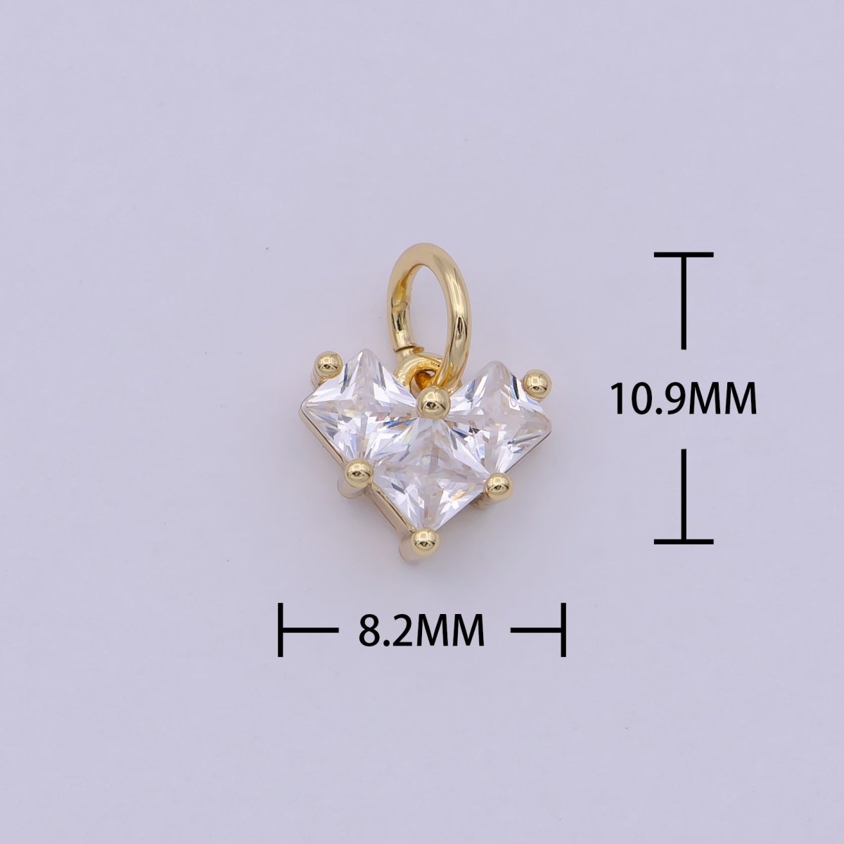 14K Gold Filled Clear CZ Pixelated Heart Mini Add - On Charm | C193 - DLUXCA