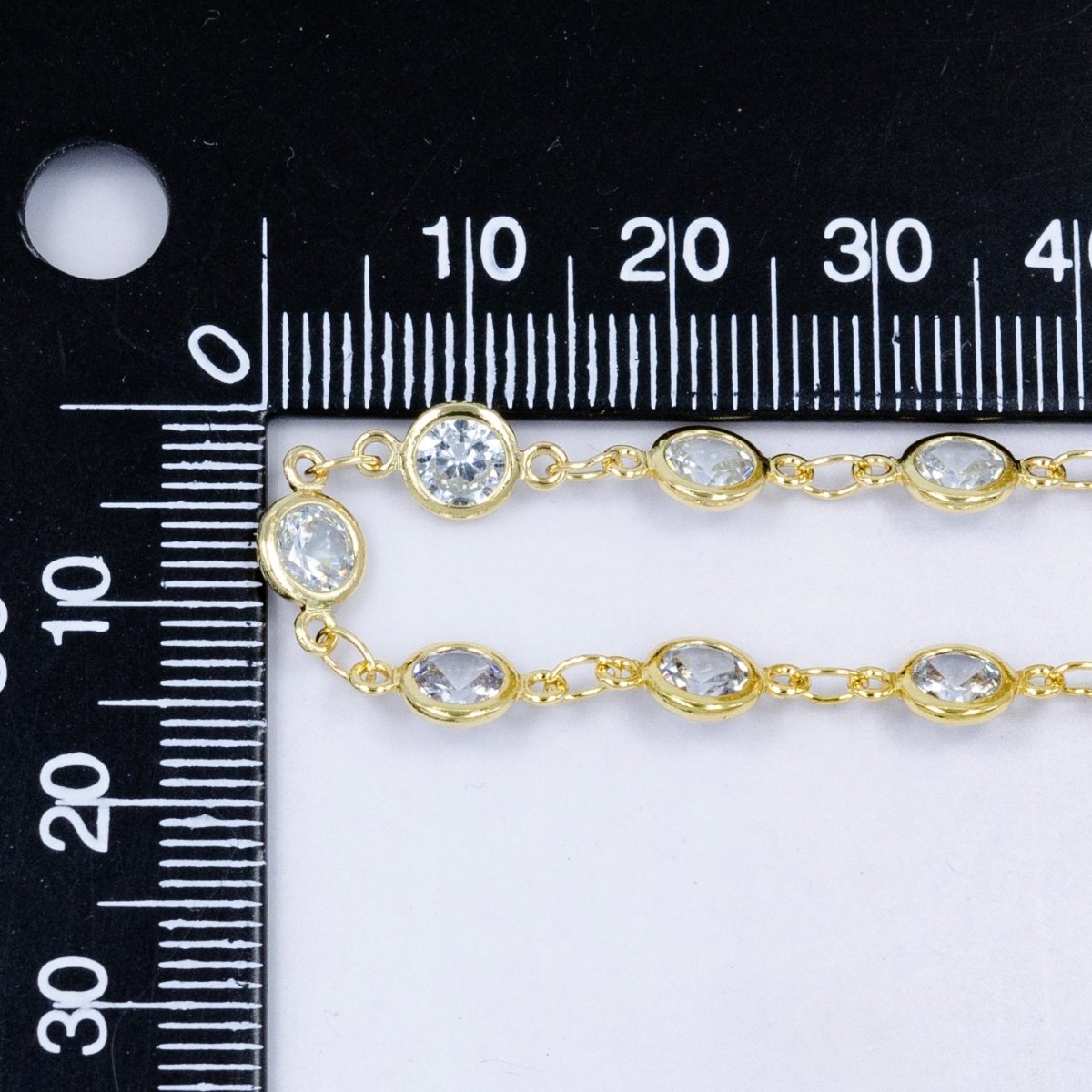 14K Gold Filled Clear CZ Round Bezel Unfinished Chain by Yard | Roll - 1539 - DLUXCA