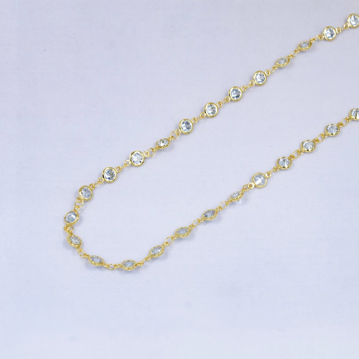 14K Gold Filled Clear CZ Round Bezel Unfinished Chain by Yard | Roll - 1539 - DLUXCA