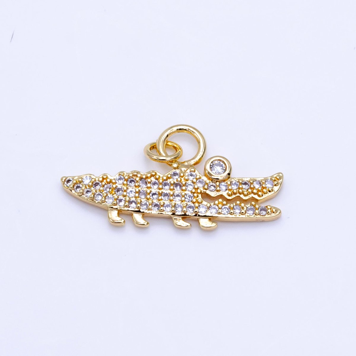 14K Gold Filled Clear. Green Micro Paved CZ Crocodile Charm | C648 - DLUXCA