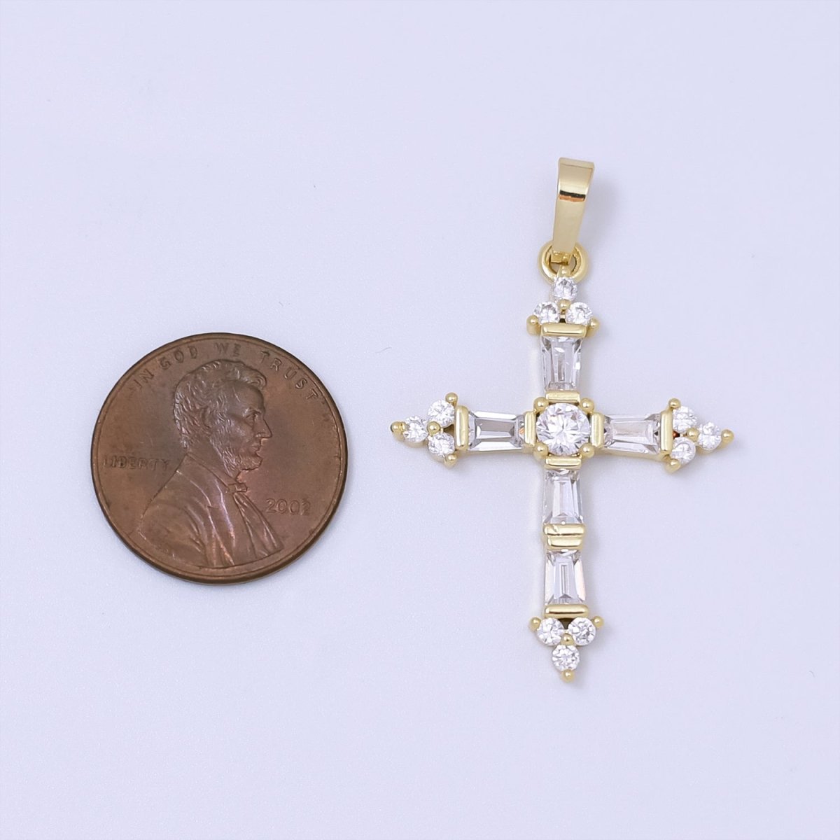 14k Gold Filled Cross Pendant, Cubic Micro Pave Baguette cross charm CZ Pendant Religious Necklace Pendant Jewelry Making J - 186 J - 868 - DLUXCA