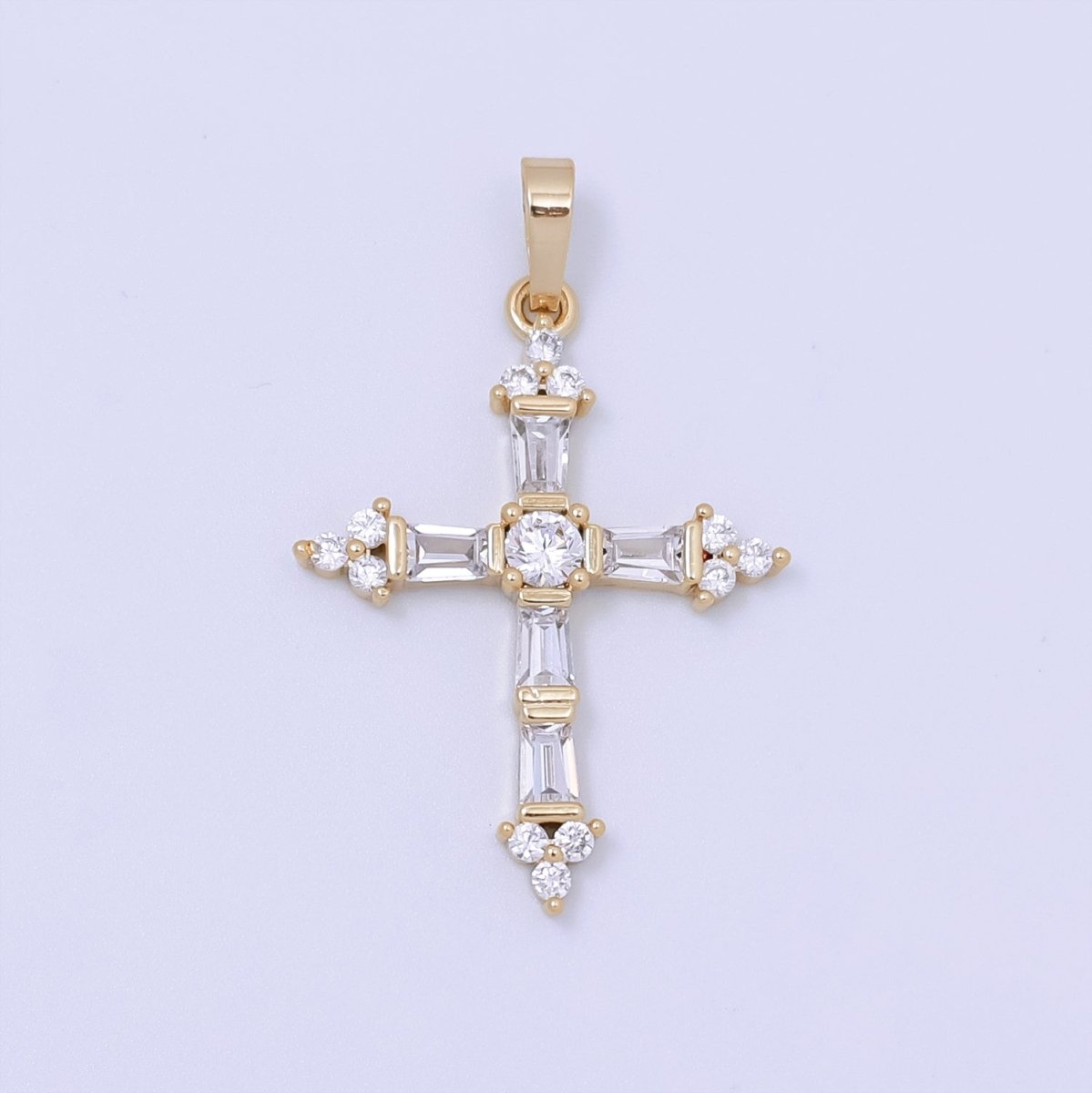 14k Gold Filled Cross Pendant, Cubic Micro Pave Baguette cross charm CZ Pendant Religious Necklace Pendant Jewelry Making J - 186 J - 868 - DLUXCA