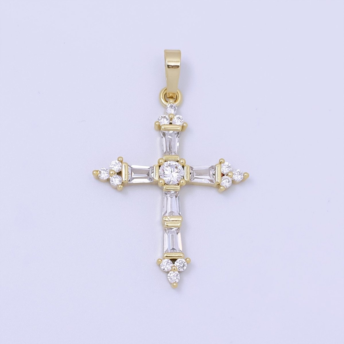 14k Gold Filled Cross Pendant, Cubic Micro Pave Baguette cross charm CZ Pendant Religious Necklace Pendant Jewelry Making J - 186 J - 868 - DLUXCA