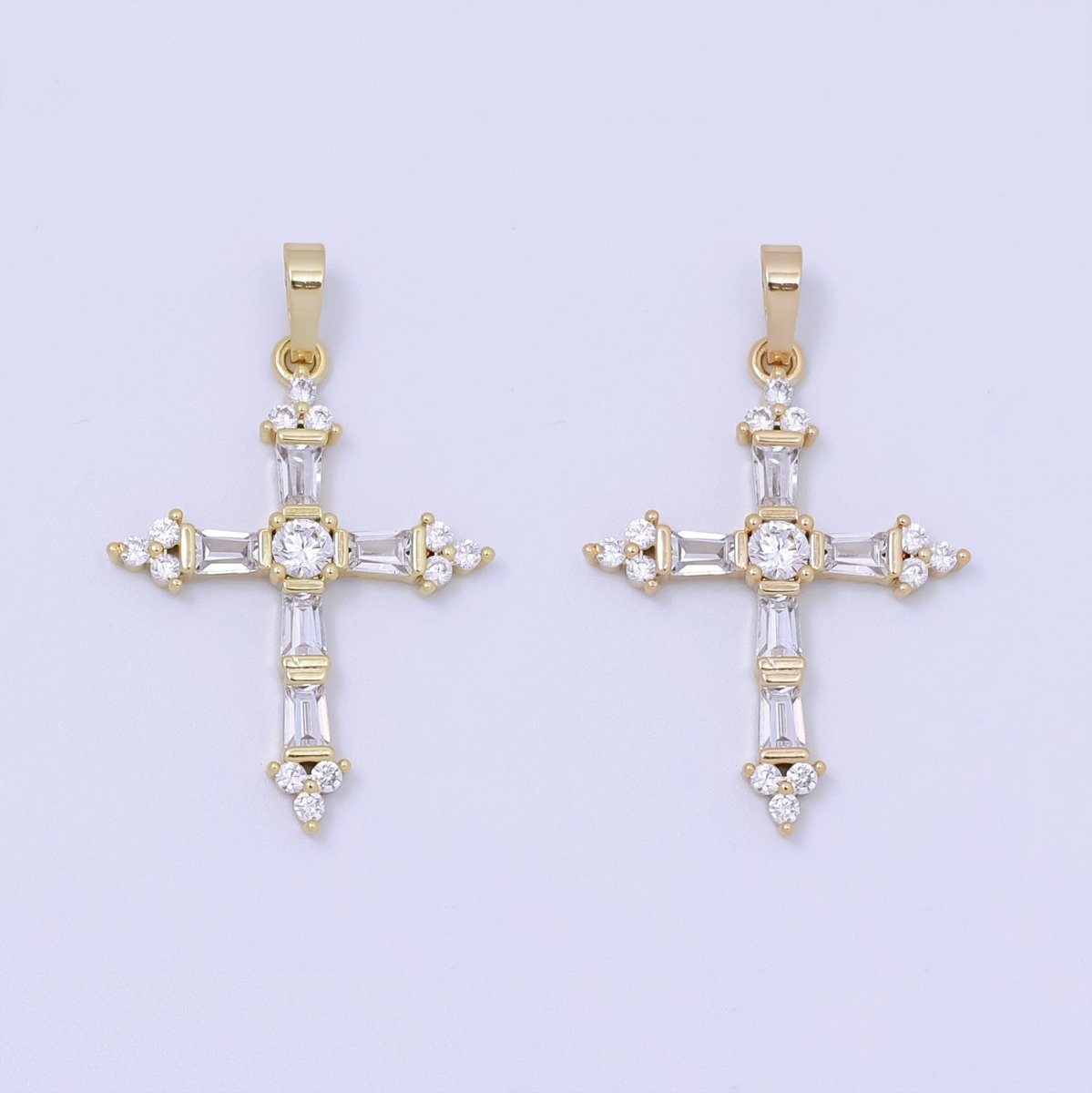 14k Gold Filled Cross Pendant, Cubic Micro Pave Baguette cross charm CZ Pendant Religious Necklace Pendant Jewelry Making J - 186 J - 868 - DLUXCA