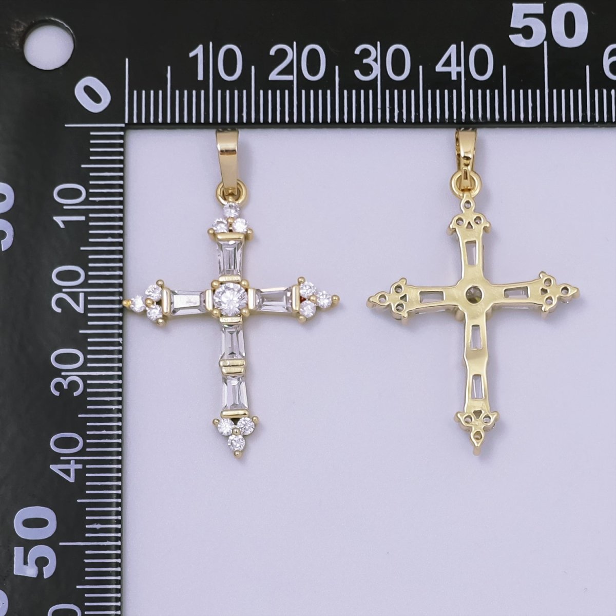 14k Gold Filled Cross Pendant, Cubic Micro Pave Baguette cross charm CZ Pendant Religious Necklace Pendant Jewelry Making J - 186 J - 868 - DLUXCA