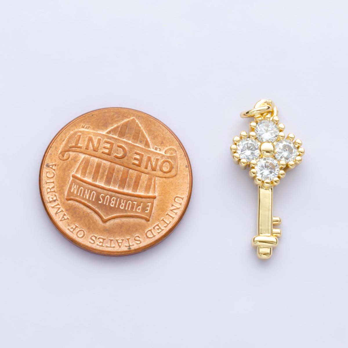 14K Gold Filled CZ Clover Key Mini Charm | E748 - DLUXCA