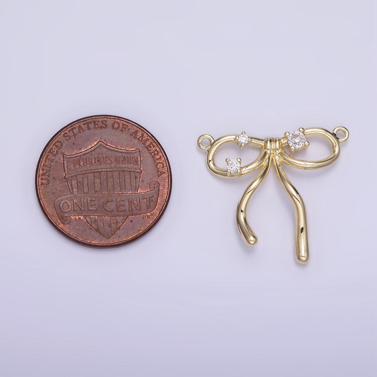 14K Gold Filled CZ Coquette Ribbon Tied Bow Connector | G393 - DLUXCA
