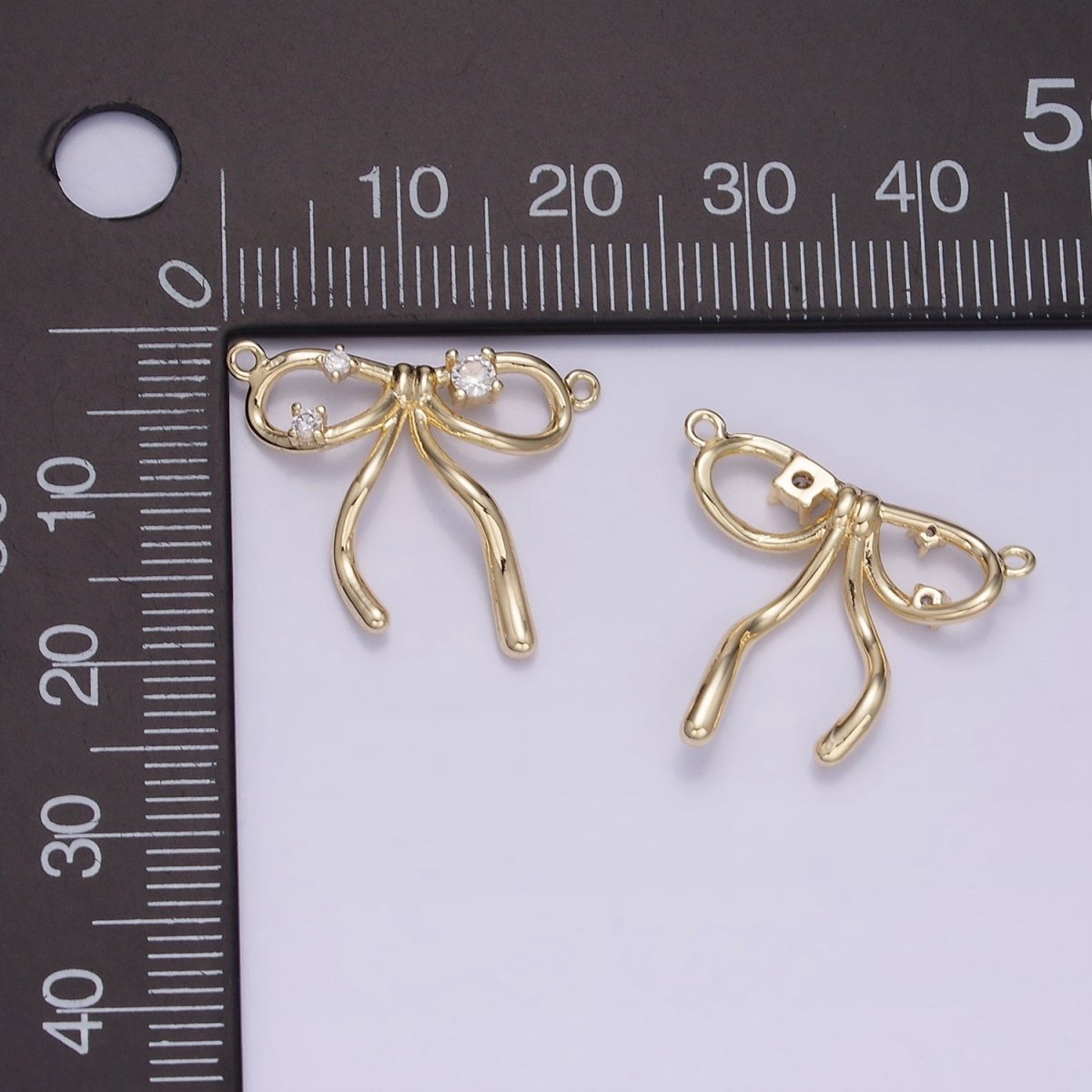 14K Gold Filled CZ Coquette Ribbon Tied Bow Connector | G393 - DLUXCA