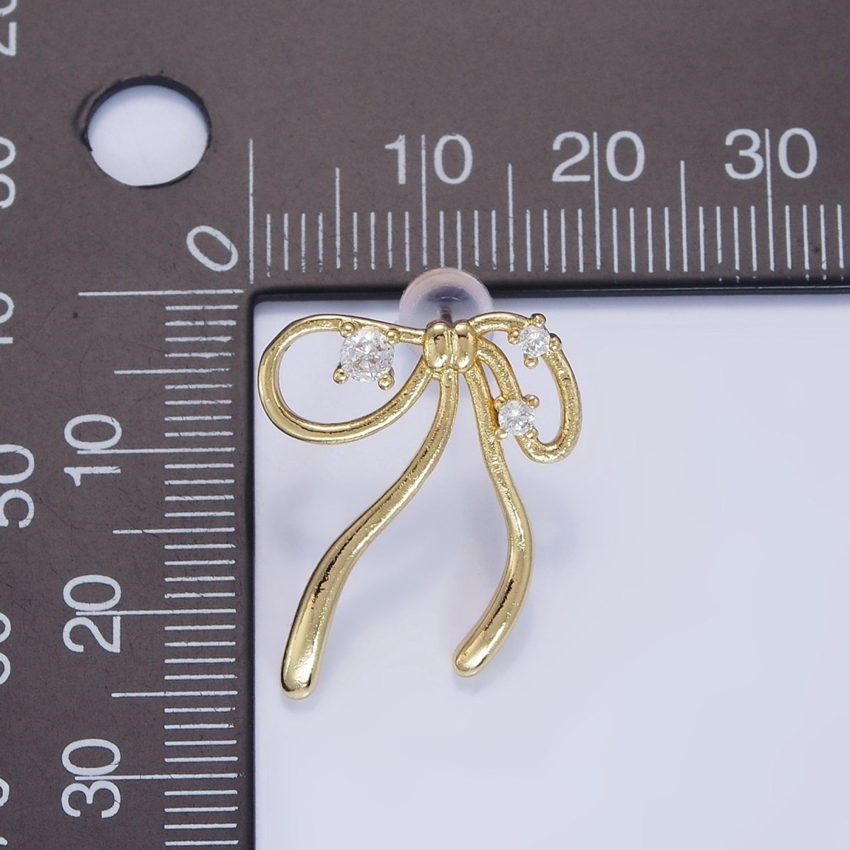 14K Gold Filled CZ Coquette Ribbon Tied Bow Stud Earrings | P055 - DLUXCA