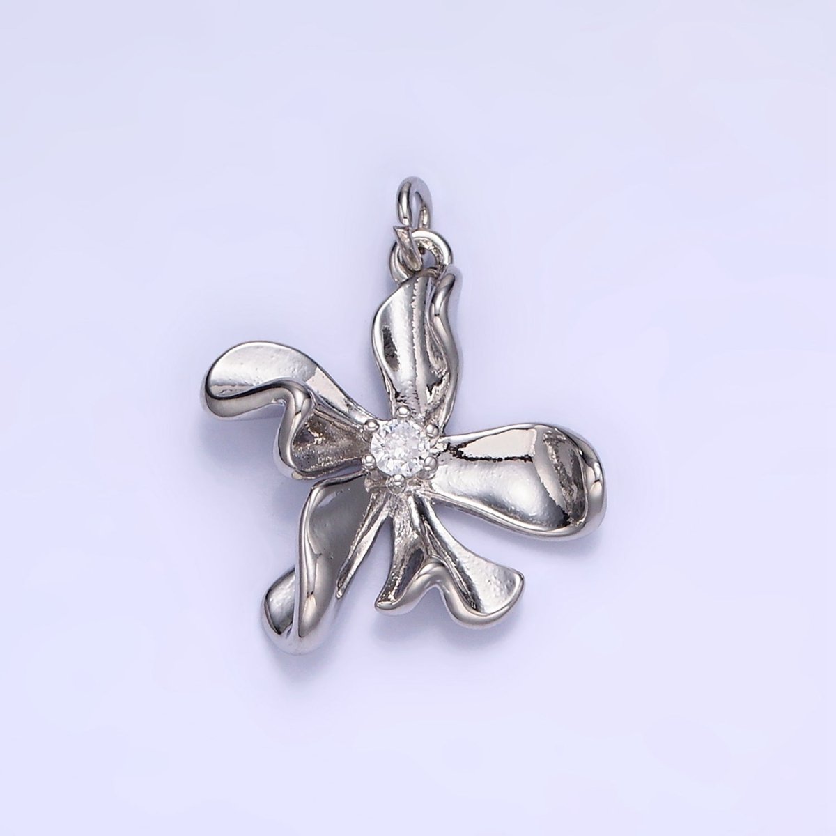 14K Gold Filled CZ Foil Flower Nature Charm in Gold & Silver | W664 - DLUXCA