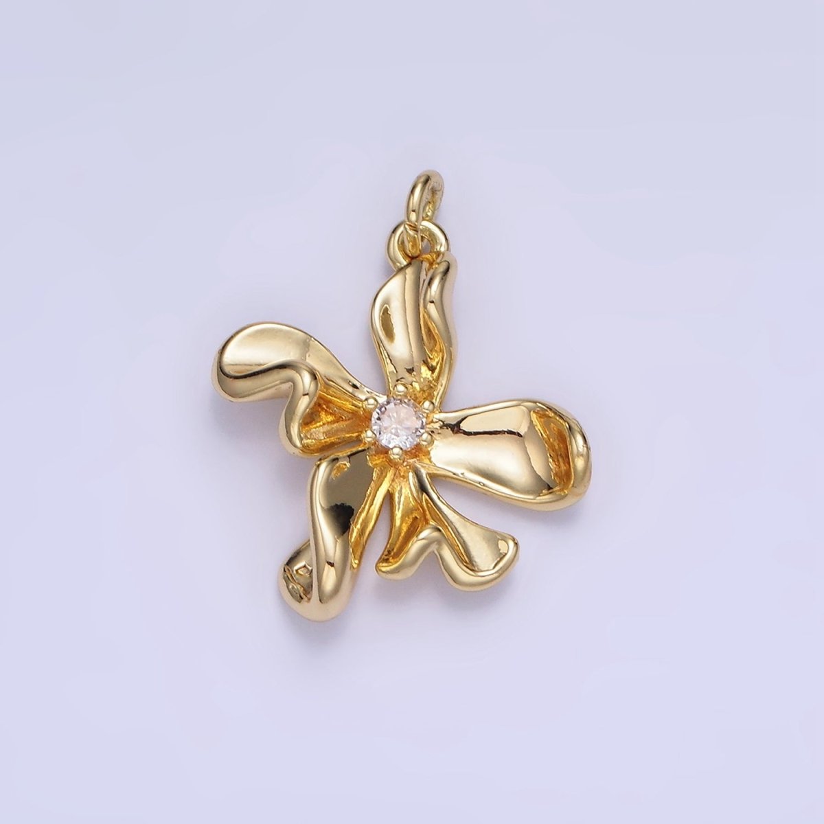 14K Gold Filled CZ Foil Flower Nature Charm in Gold & Silver | W664 - DLUXCA