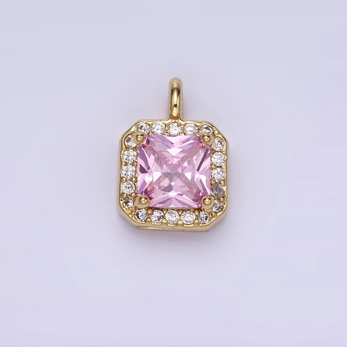 14K Gold Filled CZ Micro Paved Edged Square Charm in Gold & Silver | W684 - W695 - DLUXCA