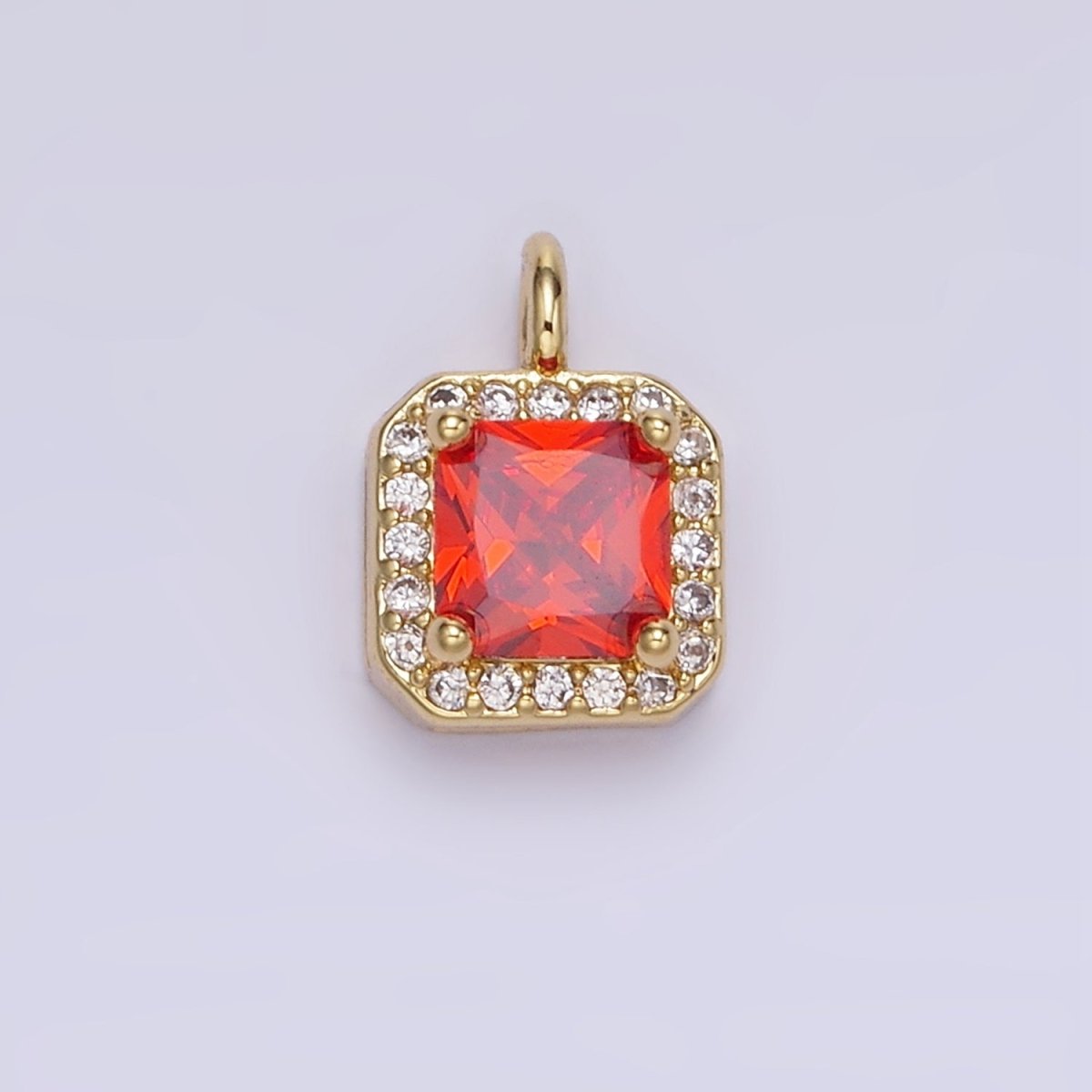 14K Gold Filled CZ Micro Paved Edged Square Charm in Gold & Silver | W684 - W695 - DLUXCA