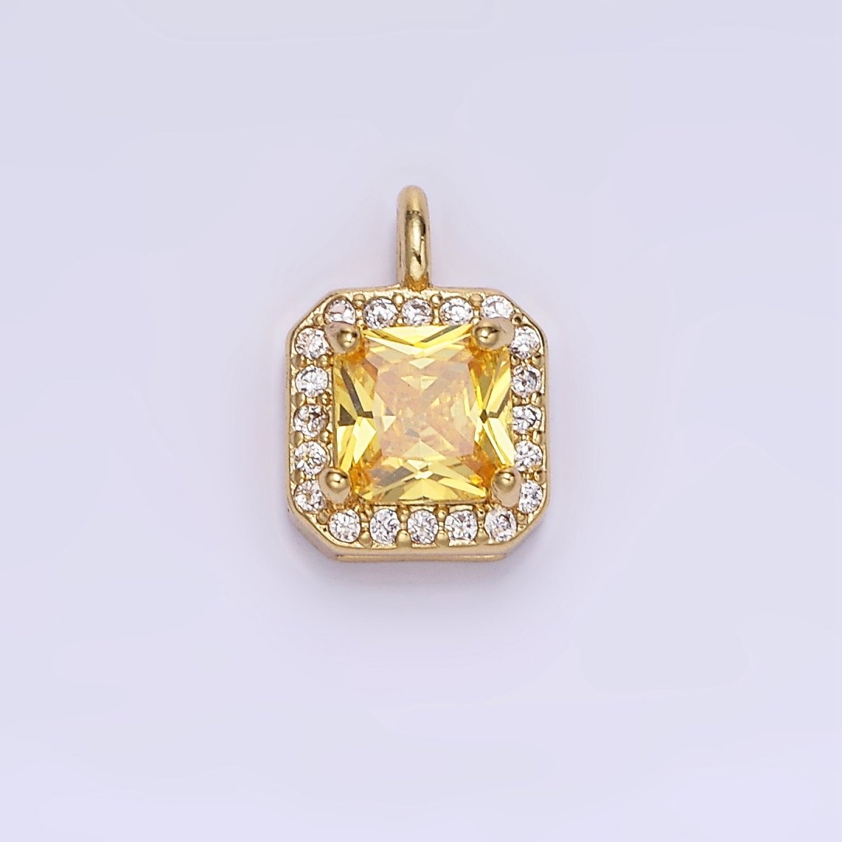 14K Gold Filled CZ Micro Paved Edged Square Charm in Gold & Silver | W684 - W695 - DLUXCA