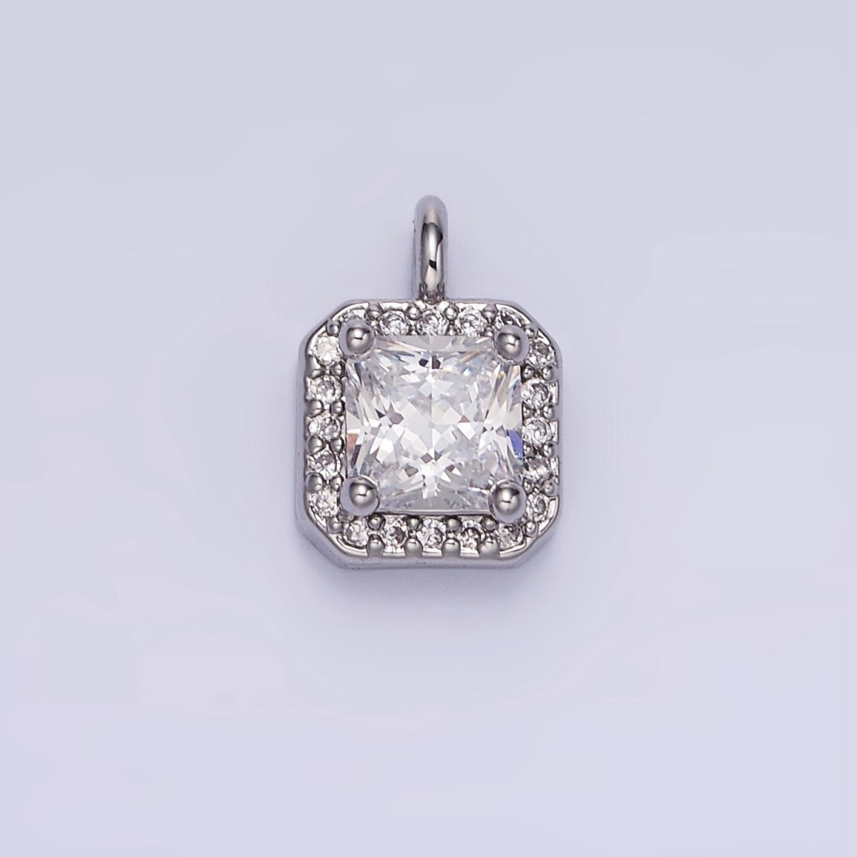 14K Gold Filled CZ Micro Paved Edged Square Charm in Gold & Silver | W684 - W695 - DLUXCA