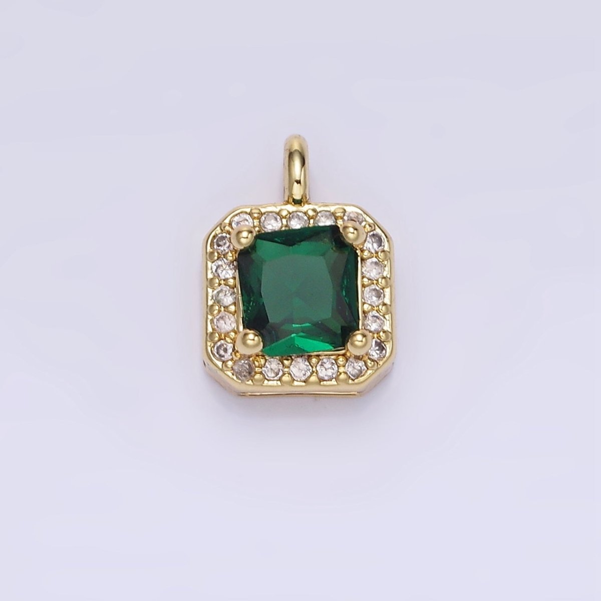 14K Gold Filled CZ Micro Paved Edged Square Charm in Gold & Silver | W684 - W695 - DLUXCA