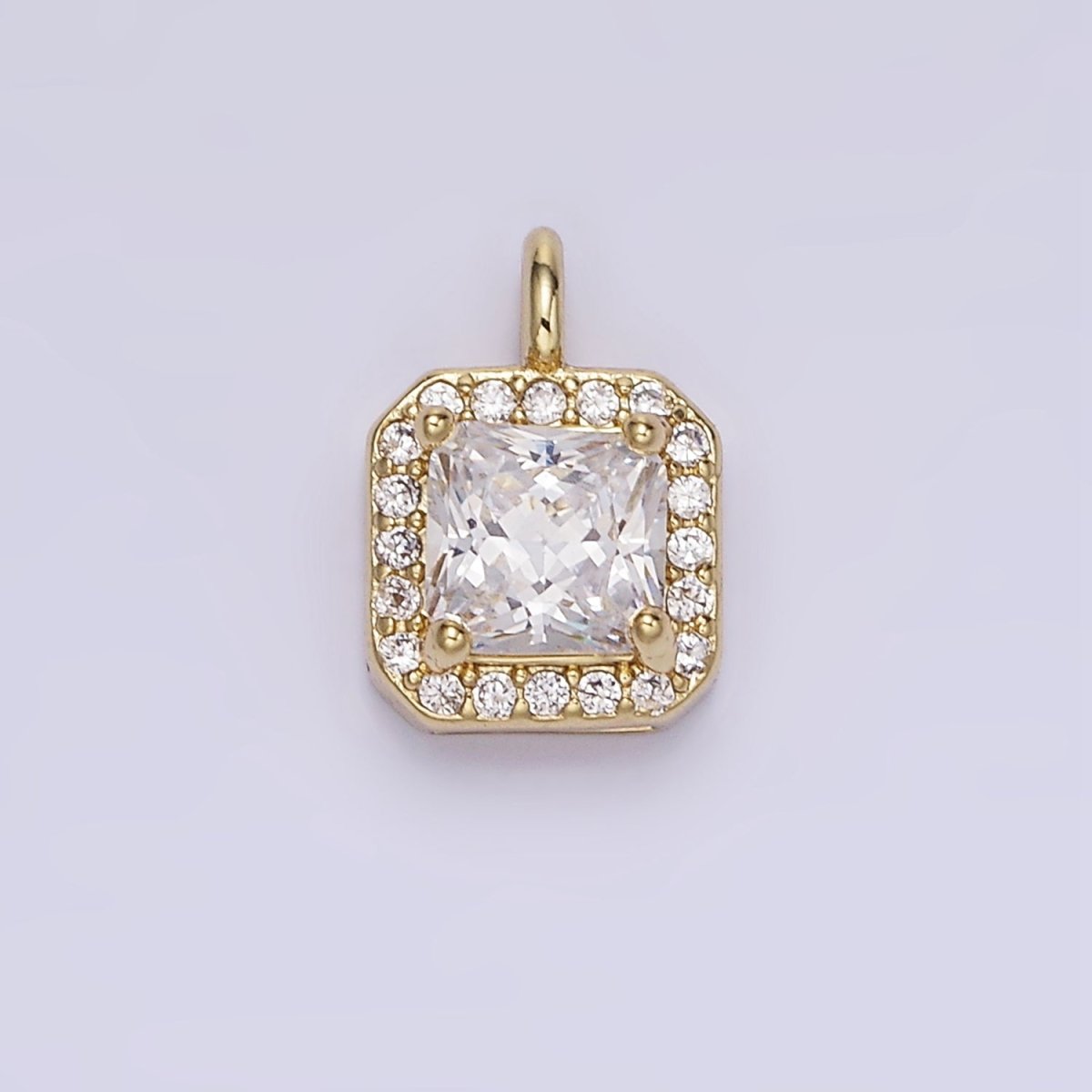 14K Gold Filled CZ Micro Paved Edged Square Charm in Gold & Silver | W684 - W695 - DLUXCA