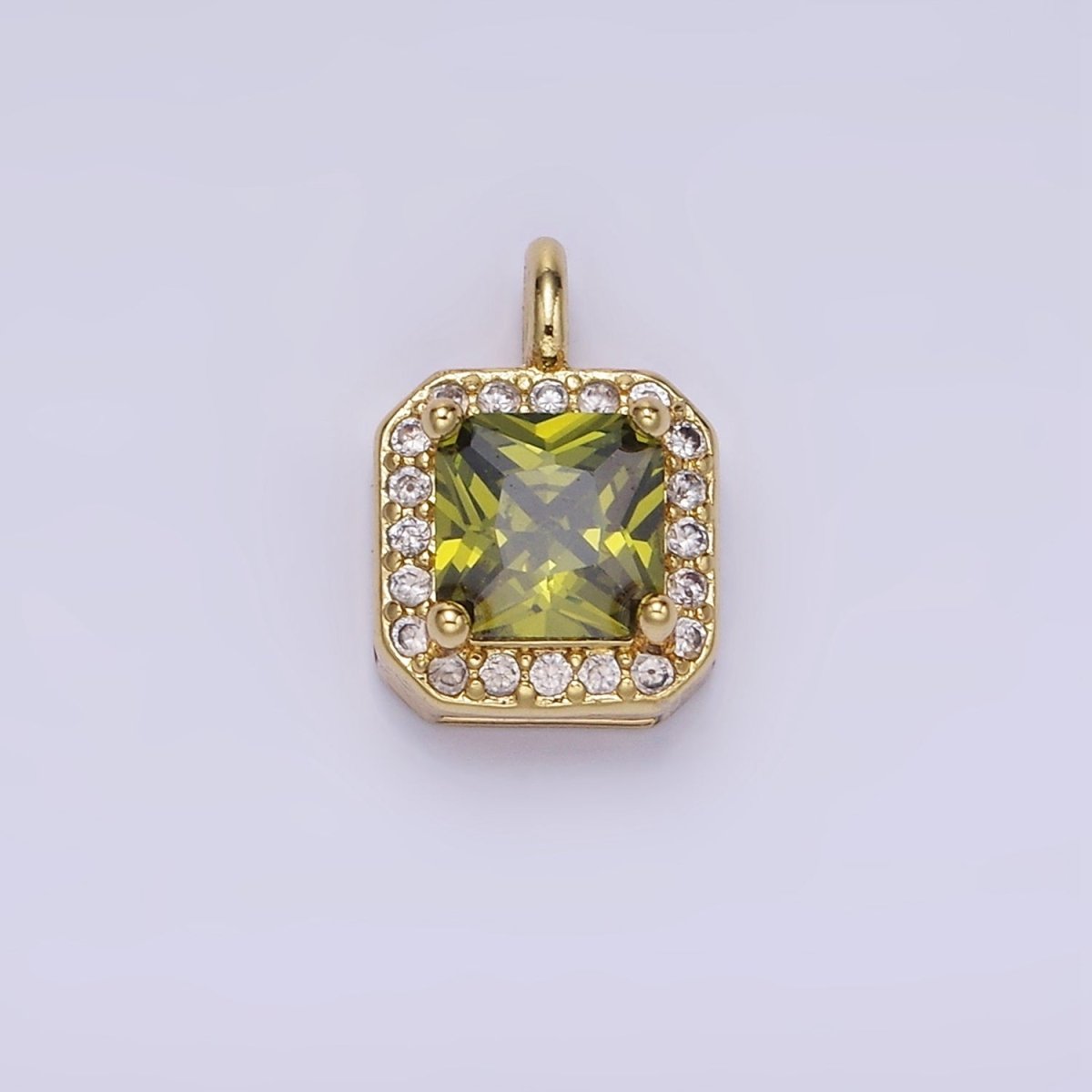 14K Gold Filled CZ Micro Paved Edged Square Charm in Gold & Silver | W684 - W695 - DLUXCA