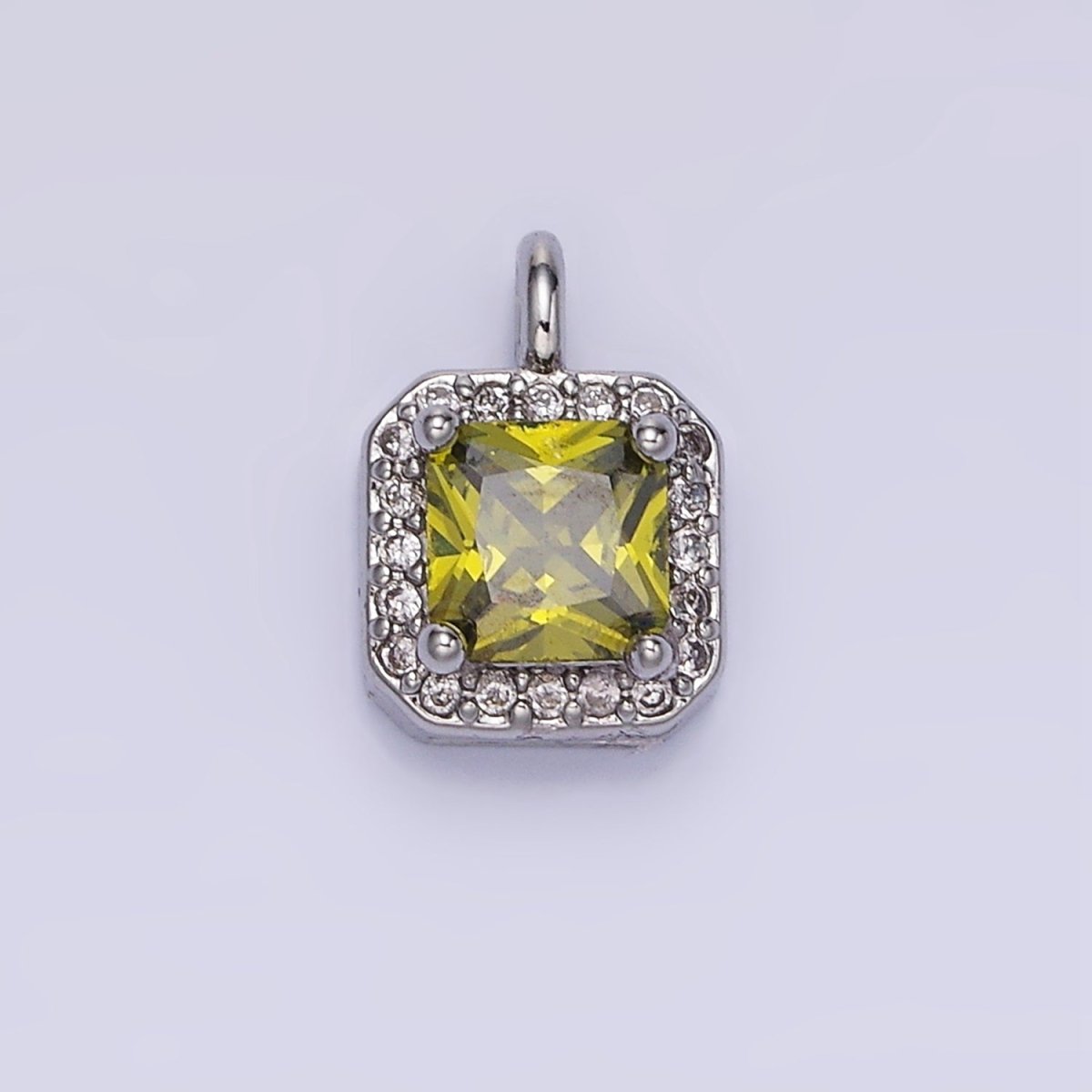14K Gold Filled CZ Micro Paved Edged Square Charm in Gold & Silver | W684 - W695 - DLUXCA