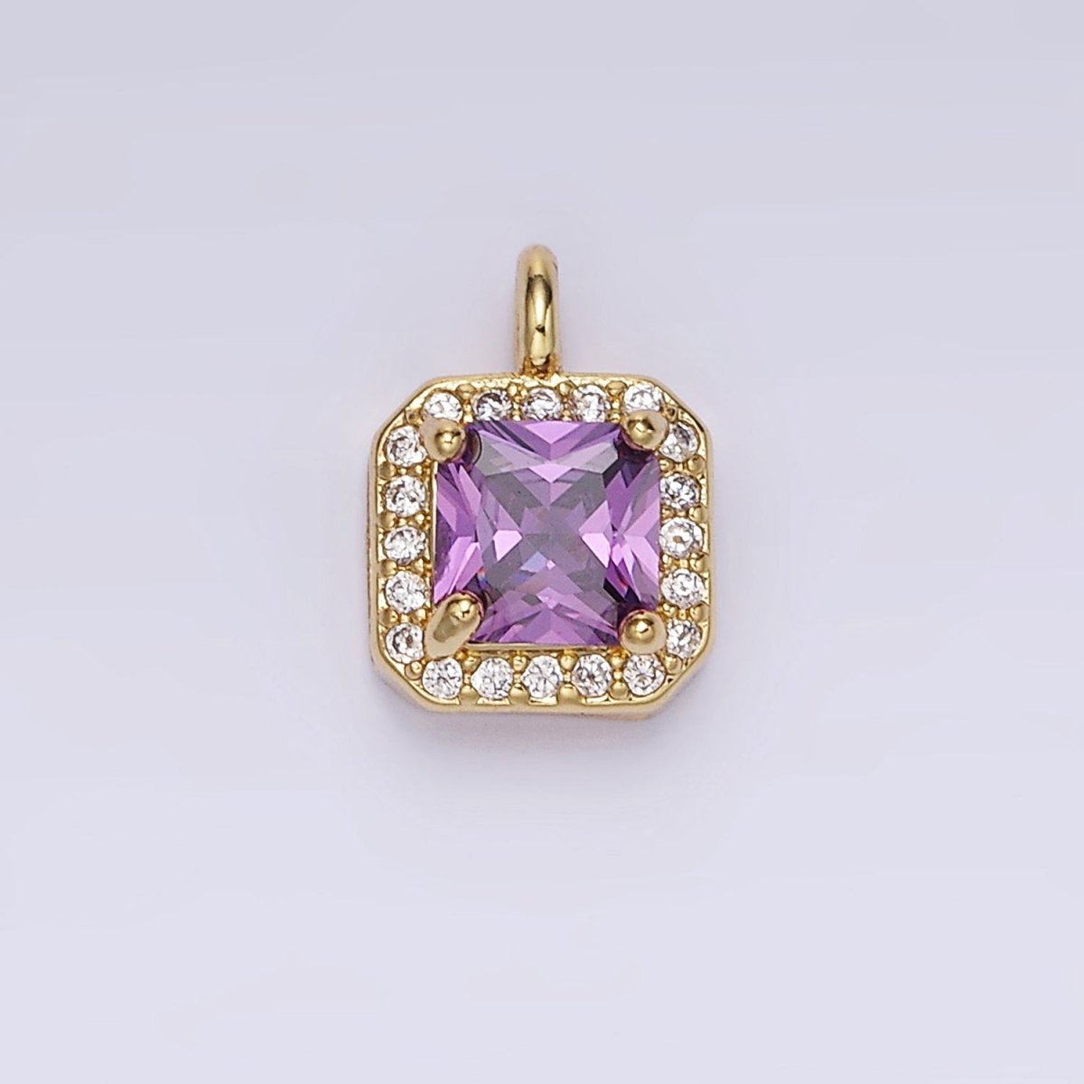 14K Gold Filled CZ Micro Paved Edged Square Charm in Gold & Silver | W684 - W695 - DLUXCA