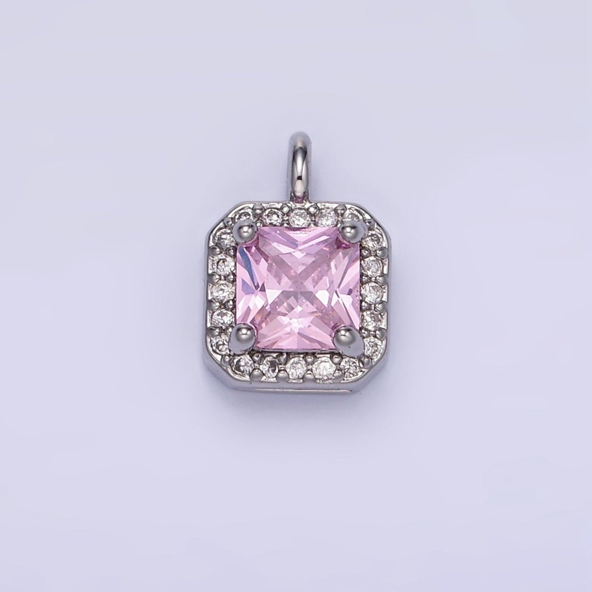 14K Gold Filled CZ Micro Paved Edged Square Charm in Gold & Silver | W684 - W695 - DLUXCA