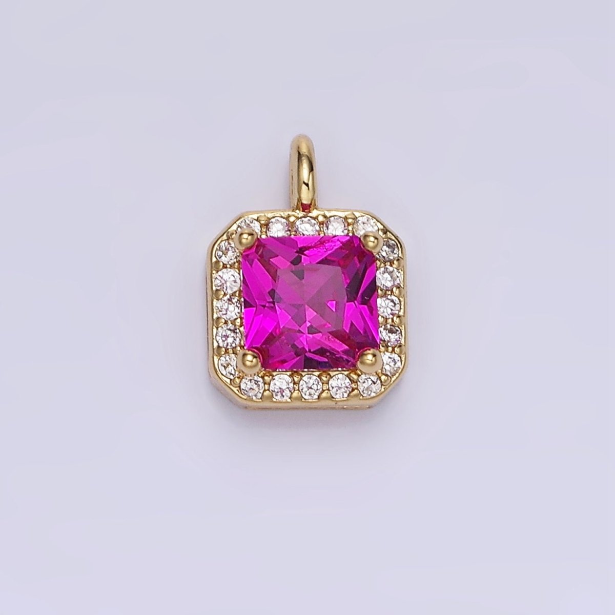 14K Gold Filled CZ Micro Paved Edged Square Charm in Gold & Silver | W684 - W695 - DLUXCA