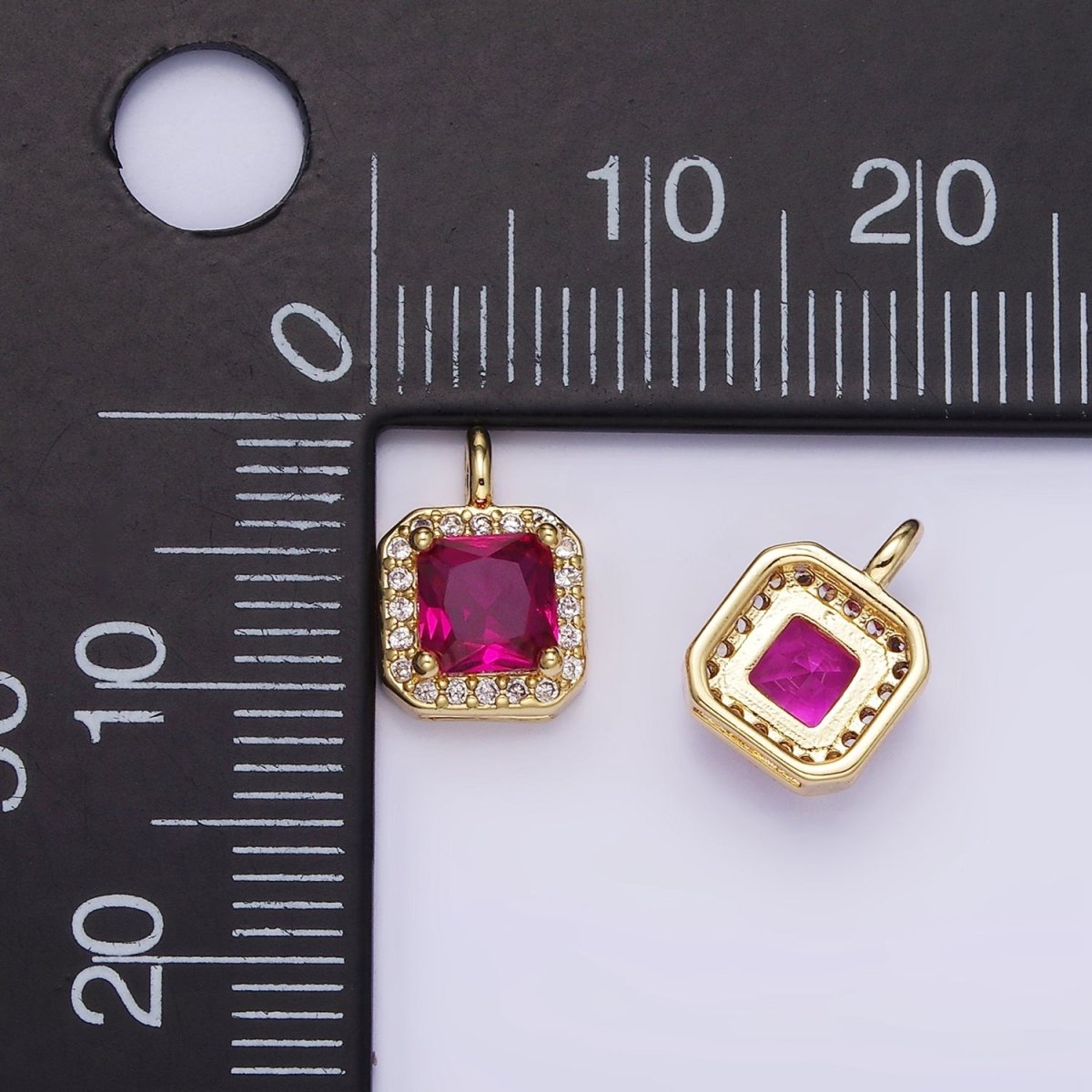 14K Gold Filled CZ Micro Paved Edged Square Charm in Gold & Silver | W684 - W695 - DLUXCA
