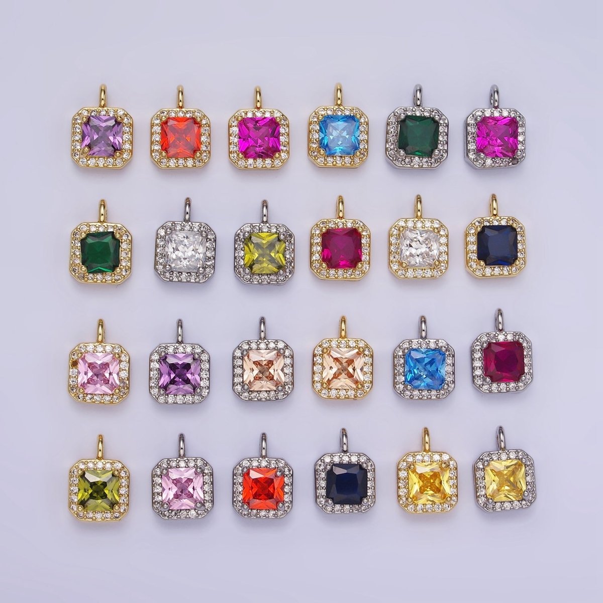 14K Gold Filled CZ Micro Paved Edged Square Charm in Gold & Silver | W684 - W695 - DLUXCA