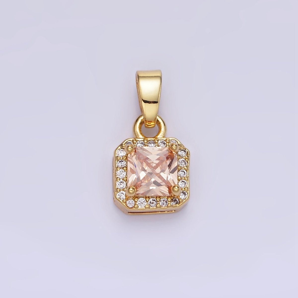 14K Gold Filled CZ Micro Paved Edged Square Pendant in Gold & Silver | AA1270 - AA1280 - DLUXCA